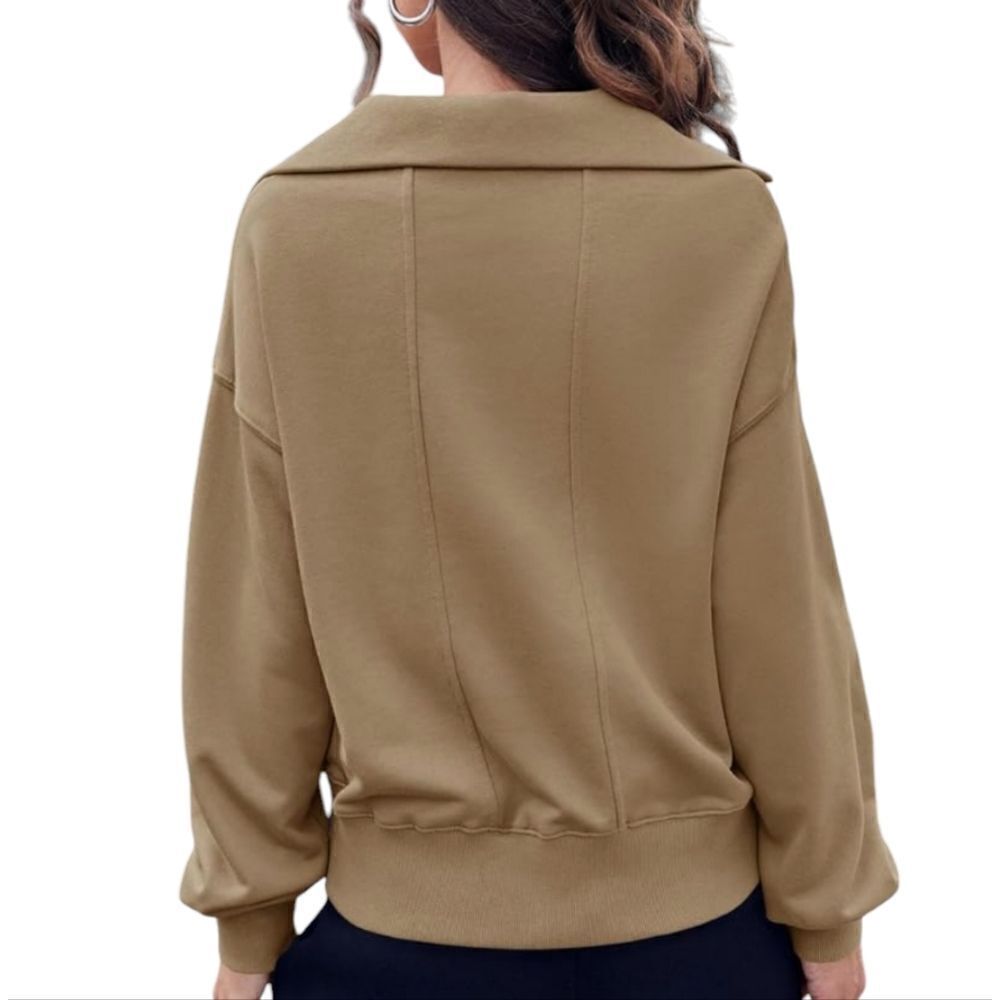 Women's Long Sleeve Sweatshirts Lapel V Neck Fall Loose Pullover XXL NWOT - Picture 2 of 5